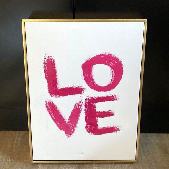 LOVE Wall Art Canvas Framed Artwork Graphic Pop Pink Home Gift Wedding Shower - Picture 1 of 8